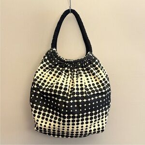 Cream & Black Polkadot Ombre Canvas Hobo Shoulder Bag with Rope Handles